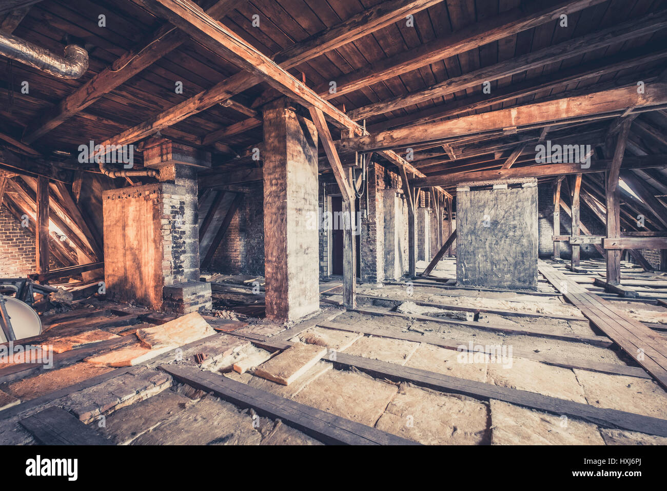 old garret, attic loft / roof construction Stock Photo