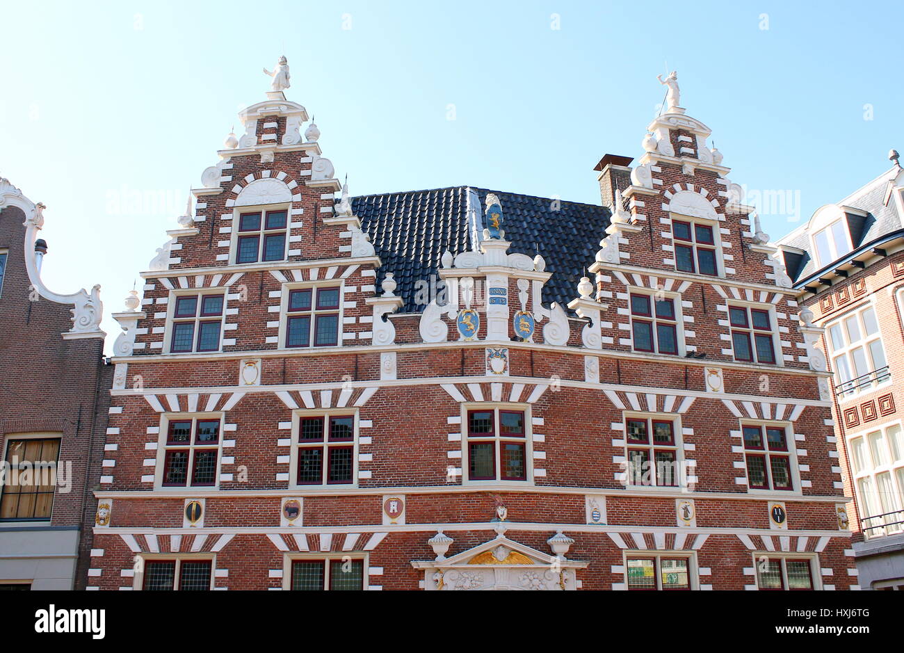Monumental Statenlogement (1622), former hotel & city hall (until 1977) in Hoorn, Noord-Holland, Netherlands. Renowned for double crow stepped gables Stock Photo
