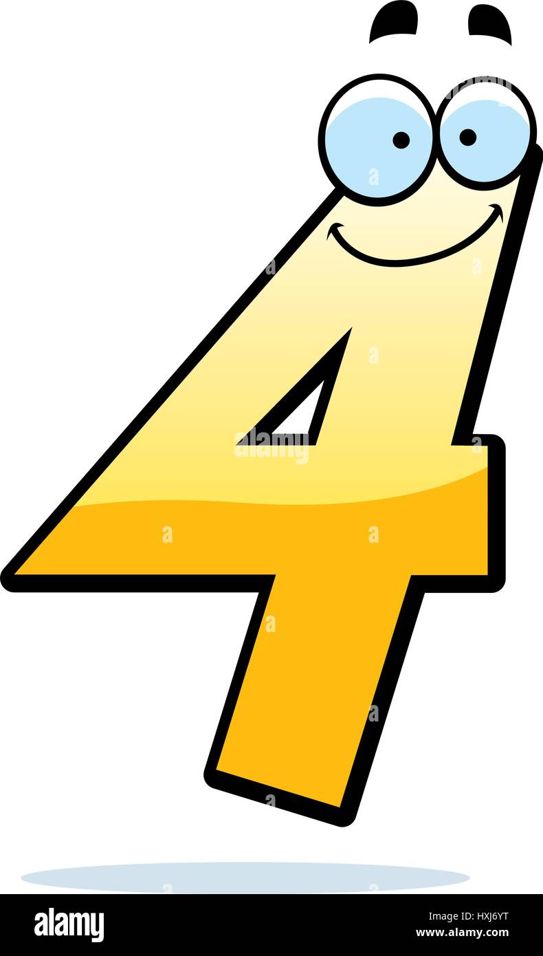 A cartoon illustration of a number four smiling and happy Stock Vector ...
