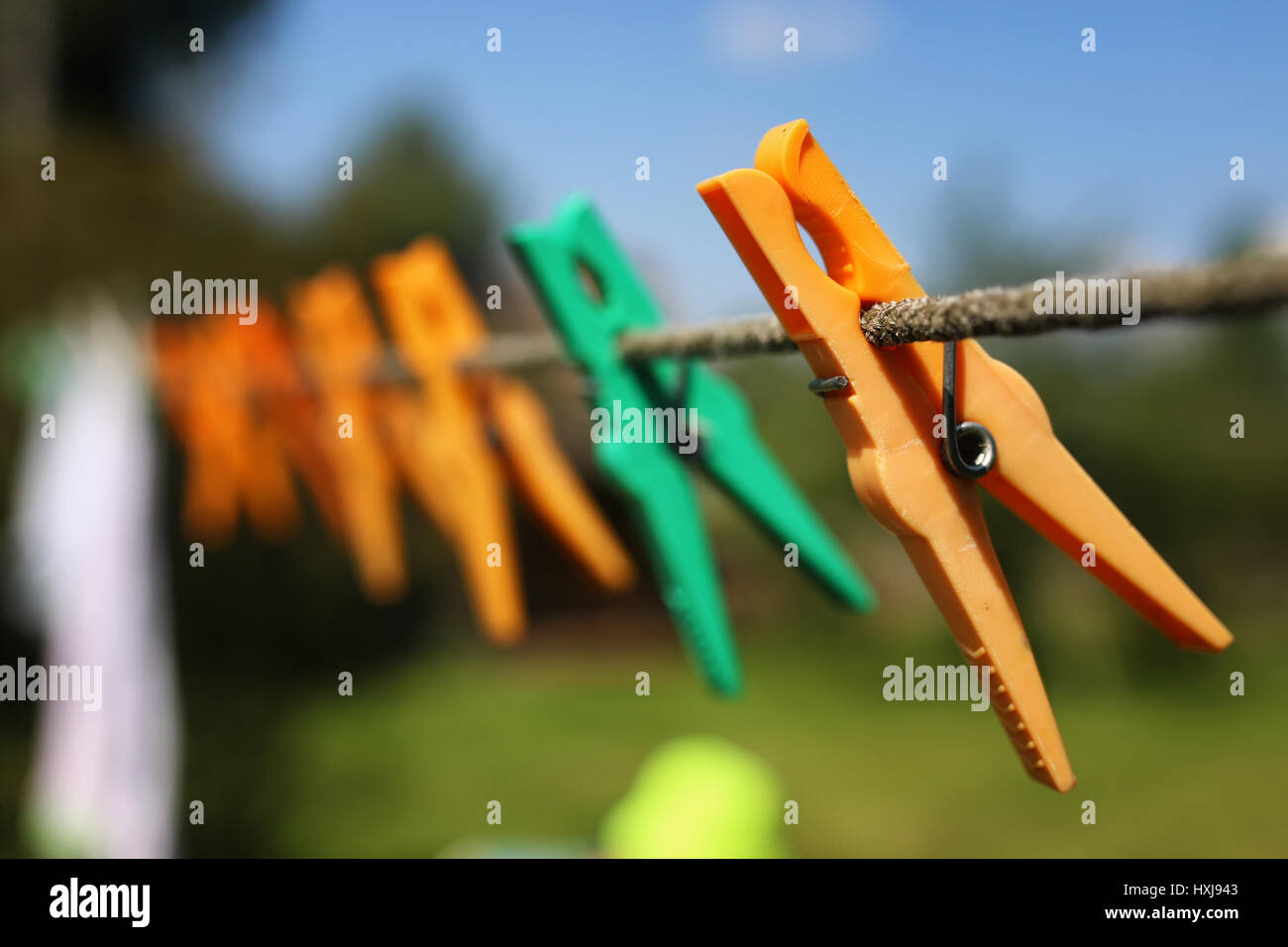 clothespin on the rope outdoor Stock Photo Alamy