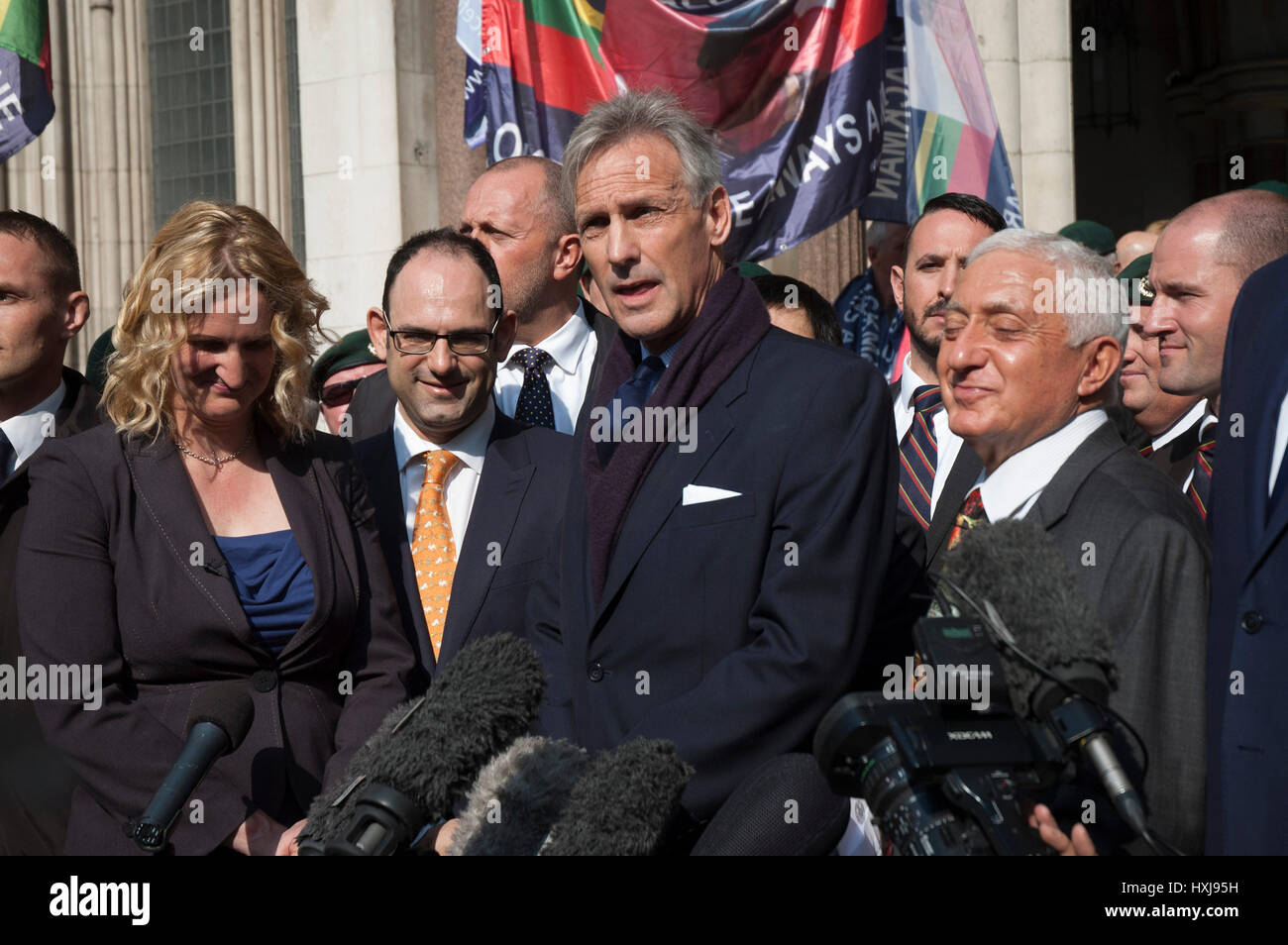 London, UK. 28th Mar, 2017. Supporters of marine Alexander Blackman. Claire Blackman wife of marine Alexander Blackman after his sentence at Royal Court. Credit: JOHNNY ARMSTEAD/Alamy Live News Stock Photo