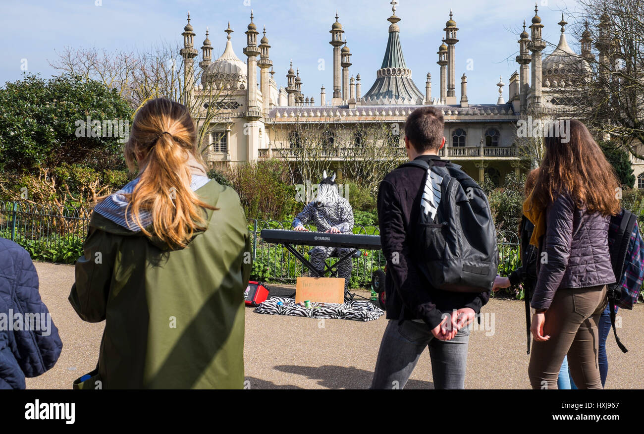 Brighton, UK. 28th Mar, 2017. The well known Mellow Zebra entertains