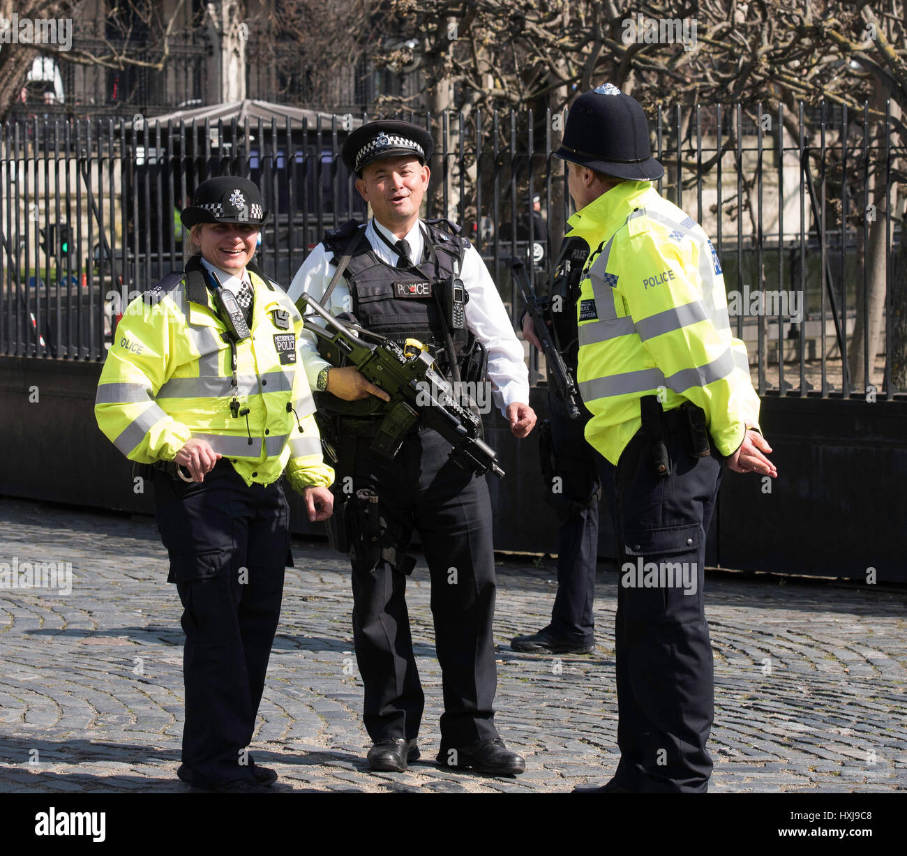 London, UK. 28th March 2017. Armed police offices outside the House of Commons following the Terror attack Credit: Ian Davidson/Alamy Live News Stock Photo
