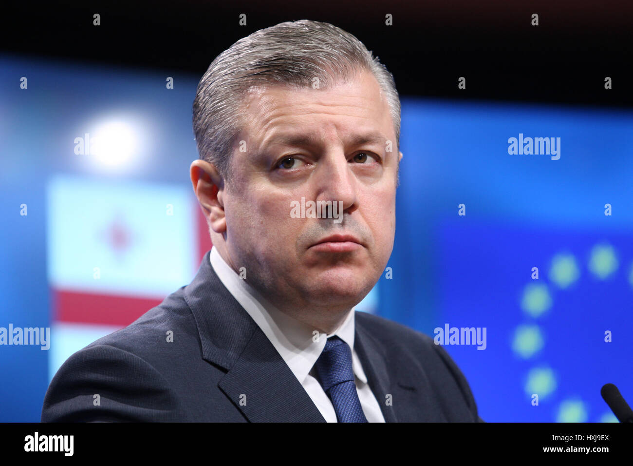 Brussels, Belgium. 28th Mar, 2017. Press statements by Giorgi KVIRIKASHVILI, Prime Minister of Georgia, following his meeting with Donald TUSK, President of the European Council; Credit: Leo Cavallo/Alamy Live News Stock Photo