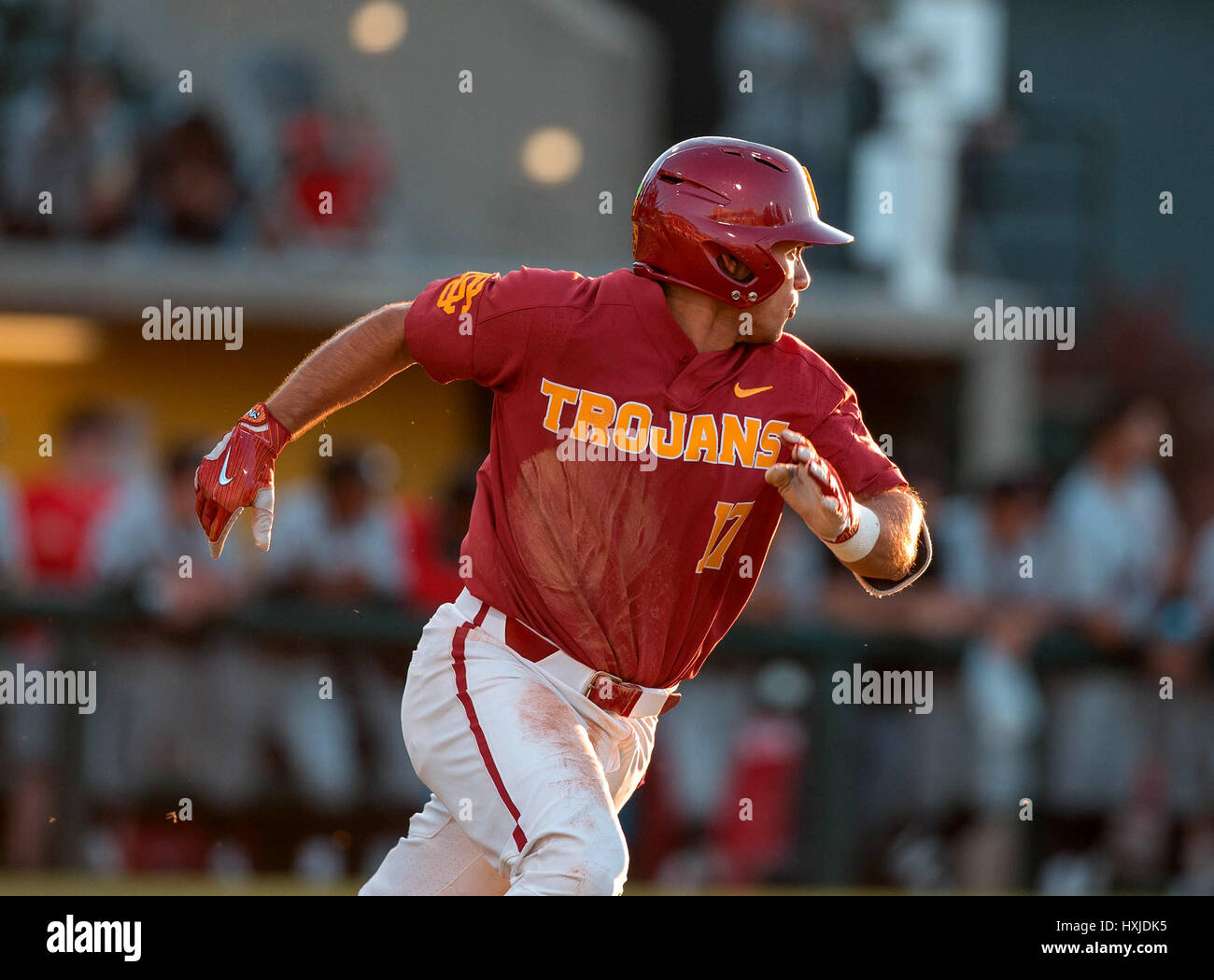 Los Angeles, CA, USA. 28th Mar, 2017. USC infielder (17) Frankie Rios ...