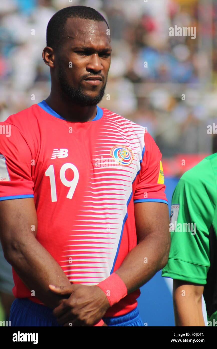 San Pedro Sula, Honduras . 28th March, 2017. Kendall Waston, Costa Rica defender. Kendall Waston scored in the second half to give visiting Costa Rica (2W-1D-1L, 7 points) a 1-1 draw with Honduras (1-1-2, 4) in the final round of CONCACAF qualifying for the 2018 FIFA World Cup on Tuesday at the hot Estadio Francosco Morazan. Photo by Leonel Sandí | PHOTO MEDIA EXPRESS Credit: VWPics/Alamy Live News Stock Photo