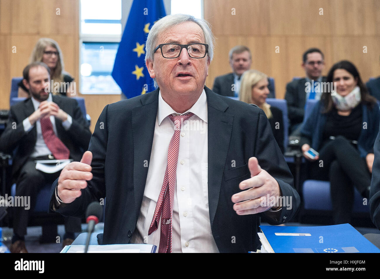 Brussels, Belgium. 29th Mar, 2017. Jean-Claude Juncker, the president of the European Commission at the start of European Commission college meeting in Brussels, Belgium on 29.03.2017 UK will trigger article 50 of the Lisbon Treaty today. Credit: ZUMA Press, Inc./Alamy Live News Stock Photo