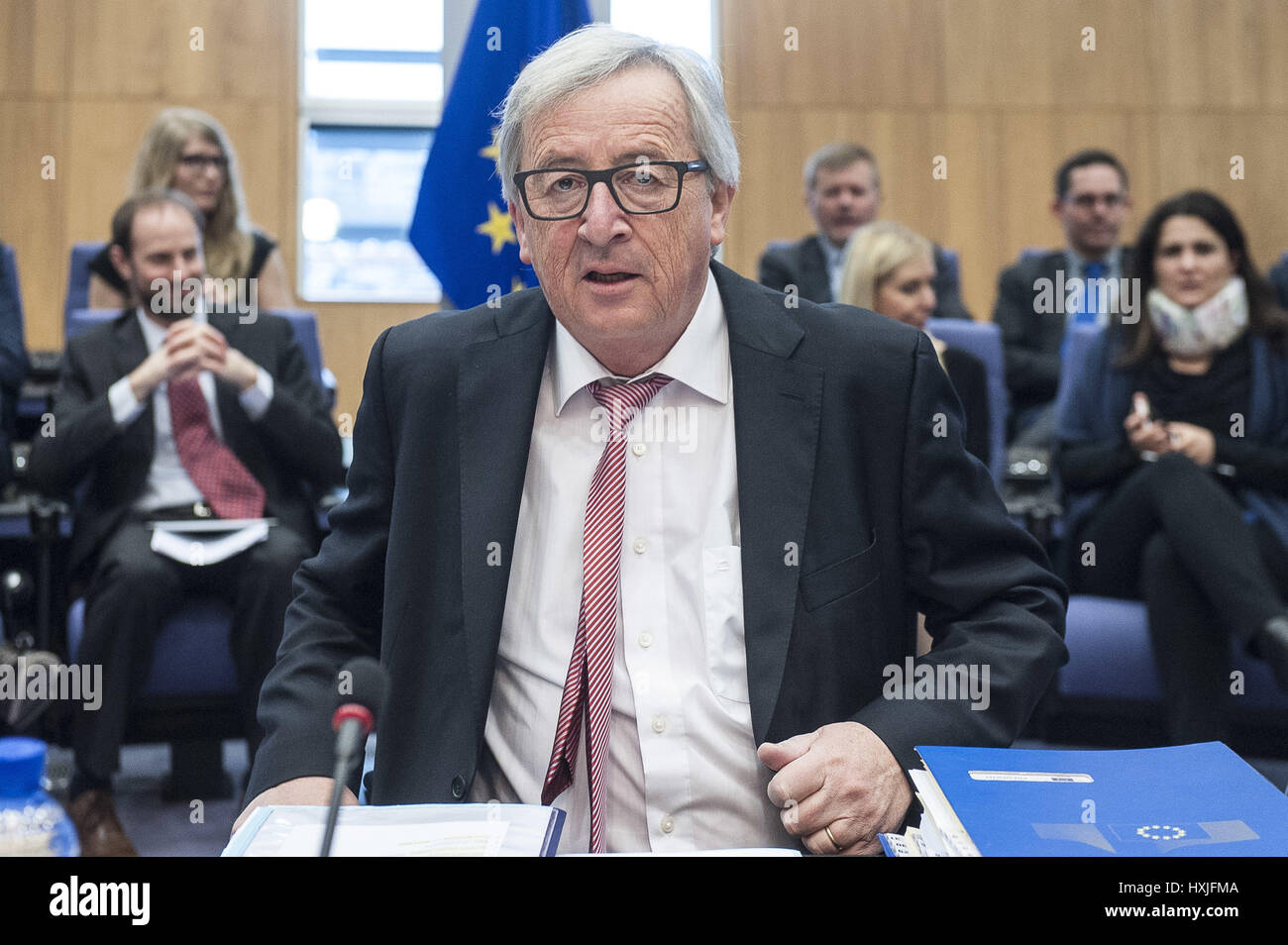 Jean-Claude Juncker, the president of the European Commission at the start of European Commission college meeting in Brussels, Belgium on 29.03.2017 UK will trigger article 50 of the Lisbon Treaty today. Which will begin official exit of Great Britain from European Union by Wiktor Dabkowski | usage worldwide Stock Photo