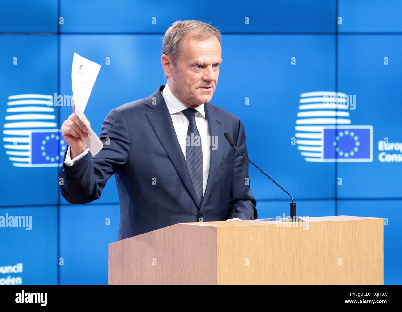Brussels, Belgium. 29th Mar, 2017. Statement by European Council EU27 ...