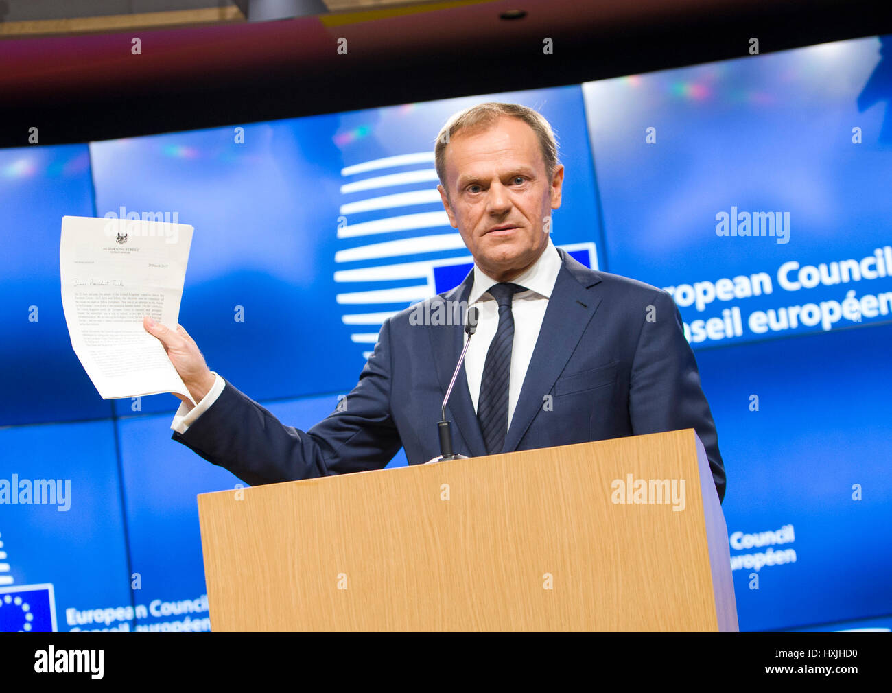 Brussels, Belgium. 29th Mar, 2017. Statement by European Council EU27 leaders following UK Brexit notification letter. Credit: Leo Cavallo/Alamy Live News Stock Photo