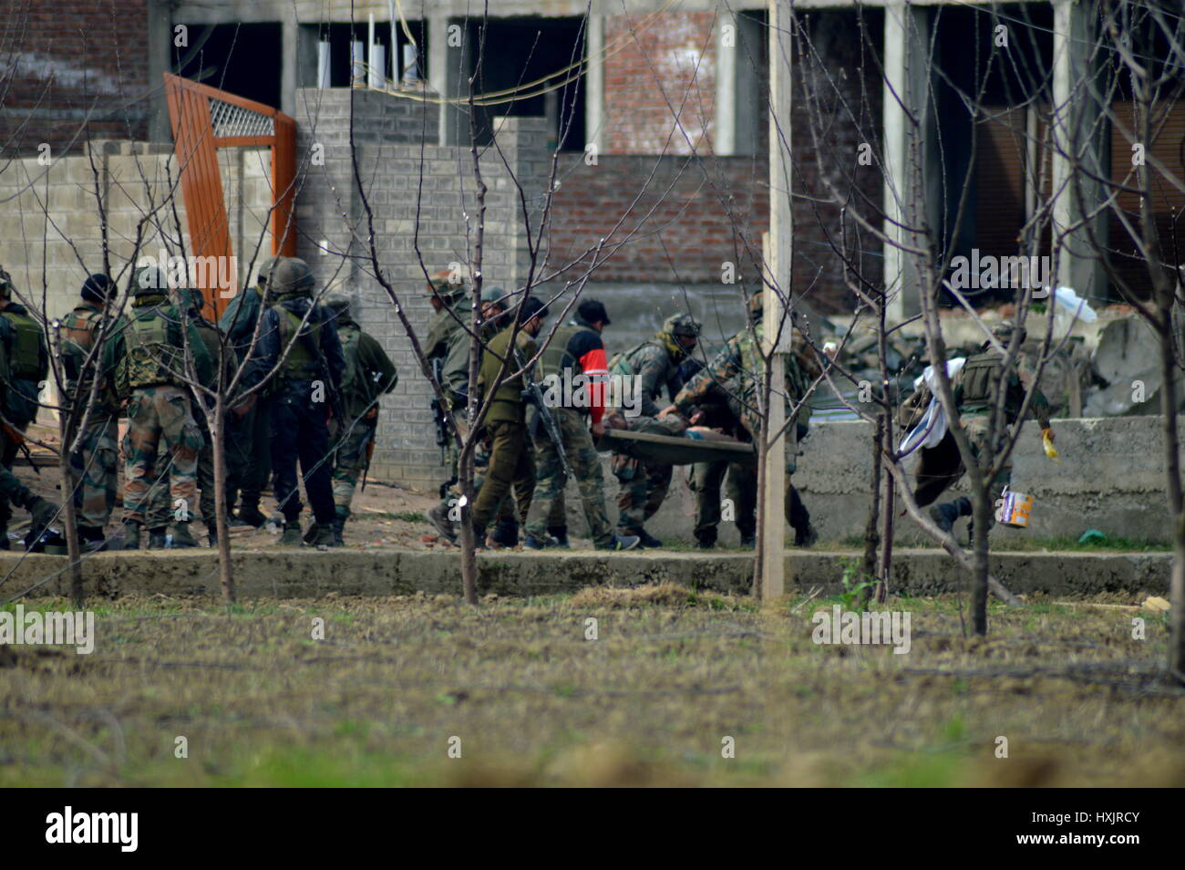 Srinagar, Kashmir. 28th Mar, 2017. Three civilians were killed and 17 others injured on Tuesday during an encounter between security forces and militant Rebal in Chadoora area of central Kashmir's Budgam district. The civilians died during clashes with security personnel at the site of the encounter. Credit: PACIFIC PRESS/Alamy Live News Stock Photo