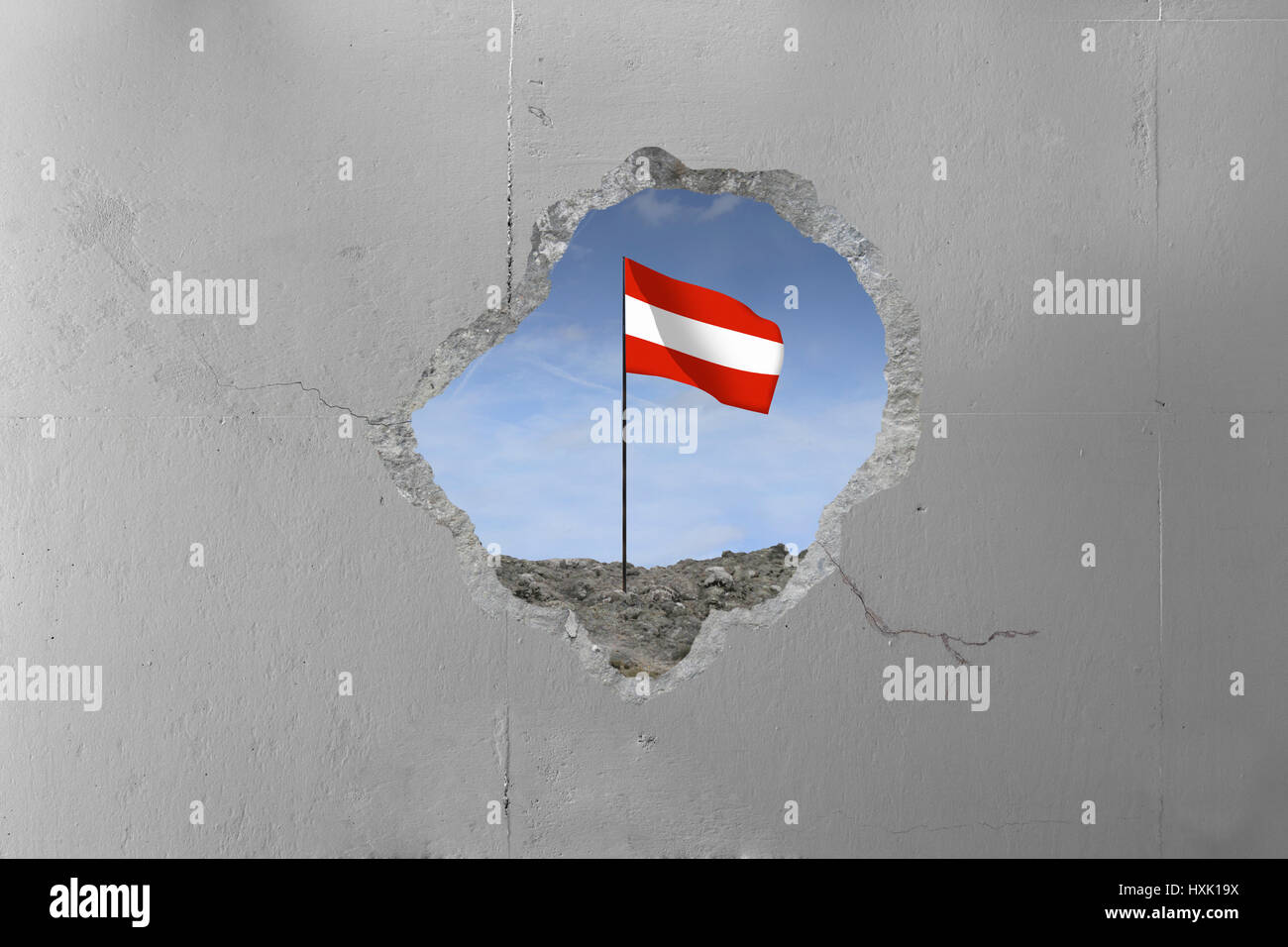 Austrian flag behind a concrete wall Stock Photo - Alamy