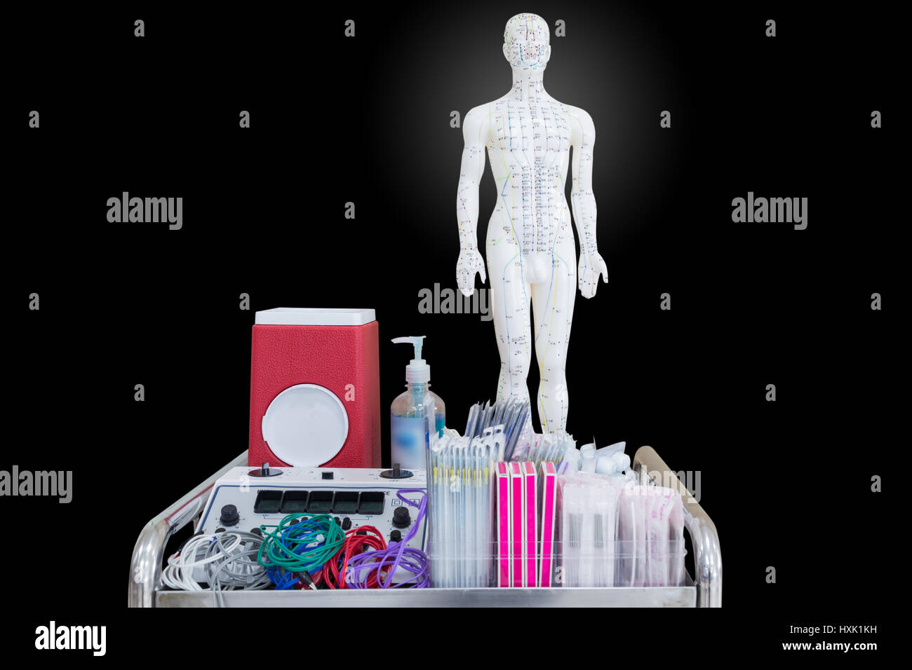 acupuncture equipment isolated on black background with clipping path