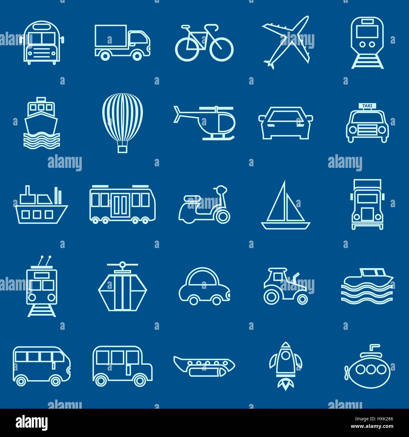 Transportation line color icons on blue background, stock vector Stock ...