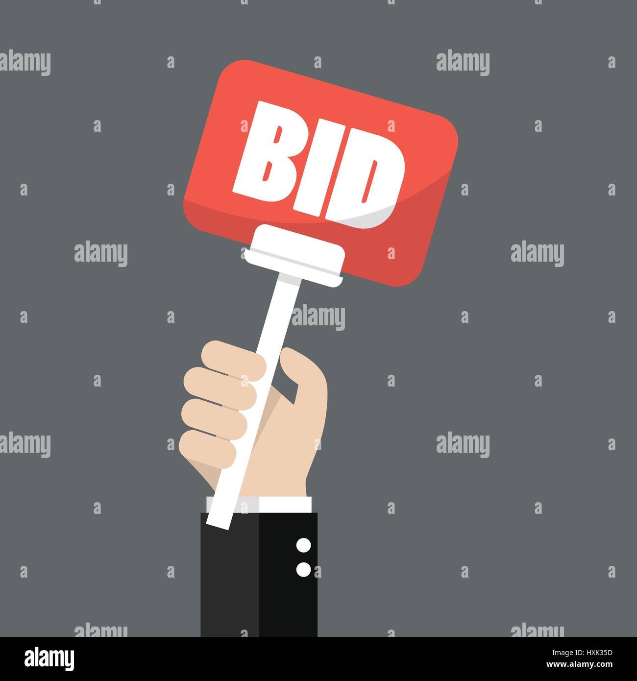 Hand holding auction paddle. Vector illustration Stock Vector