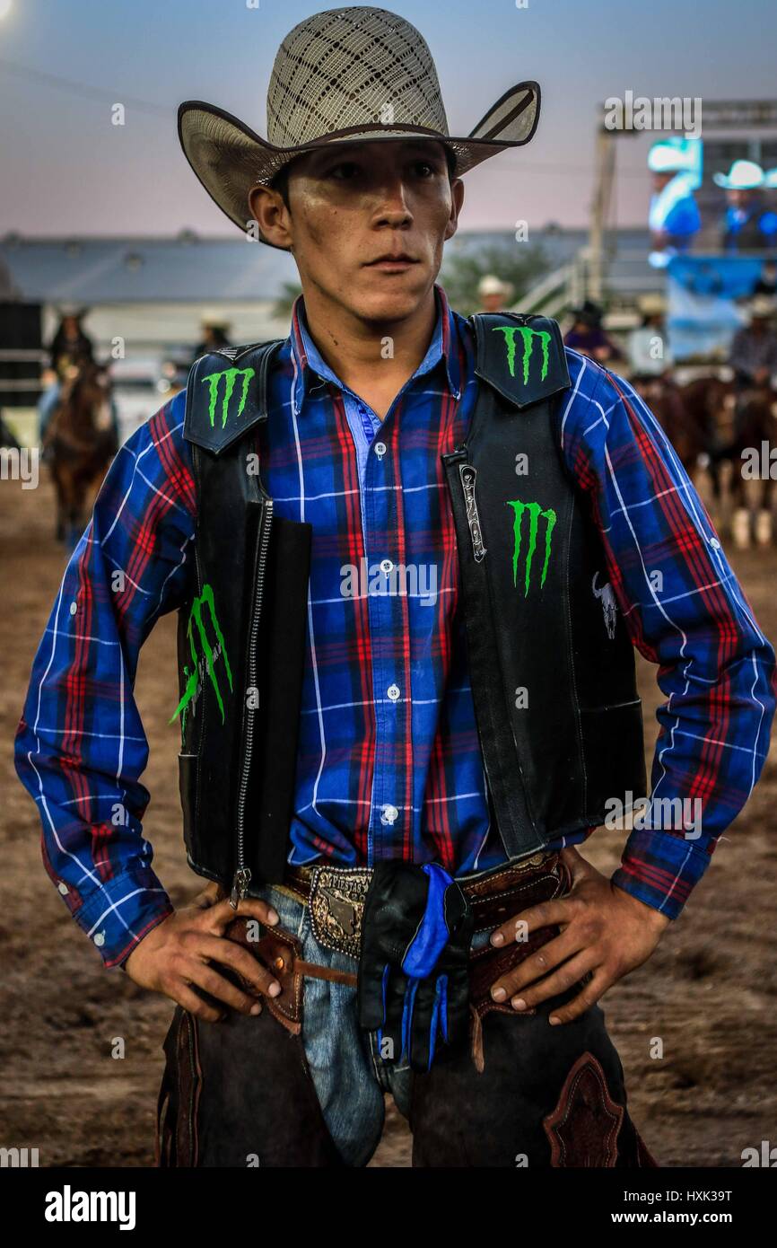 Report about rodeo riders and environment around this Vaquero sport that  has great strength in Sonora. Images of a Hard West rodeo day in arena  Stock Photo - Alamy