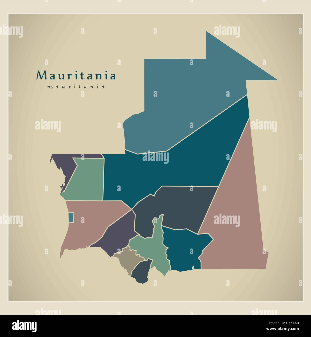 Modern Map - Mauritania with regions colored MR Stock Vector