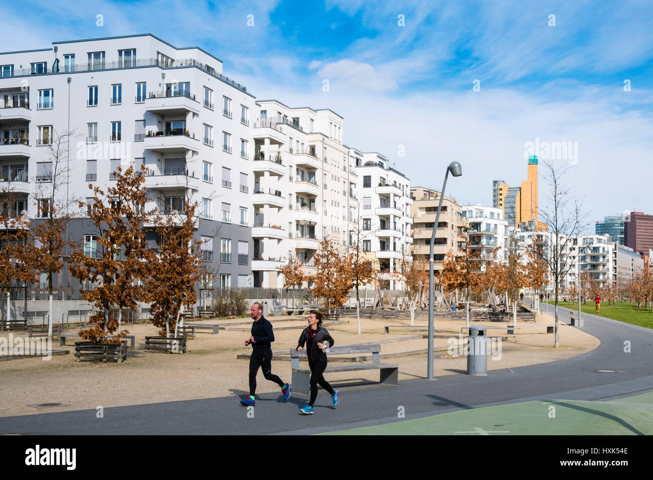 View of Gleisdreieck Park with modern new luxury housing adjacent in Berlin, Germany Stock Photo