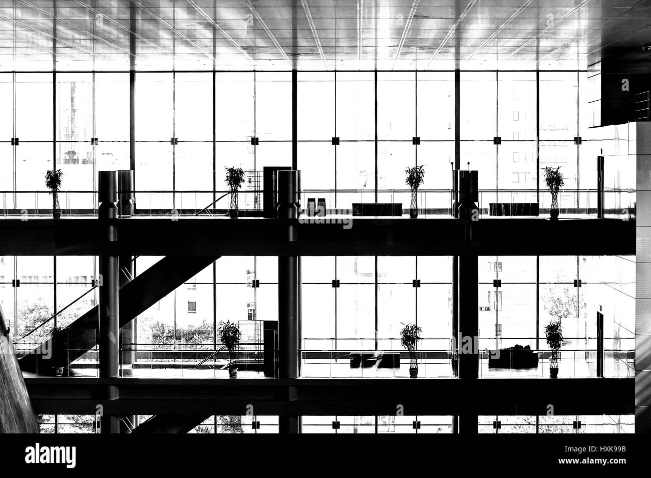 Interior of the building with the glass curtain wall, Beijing Stock Photo
