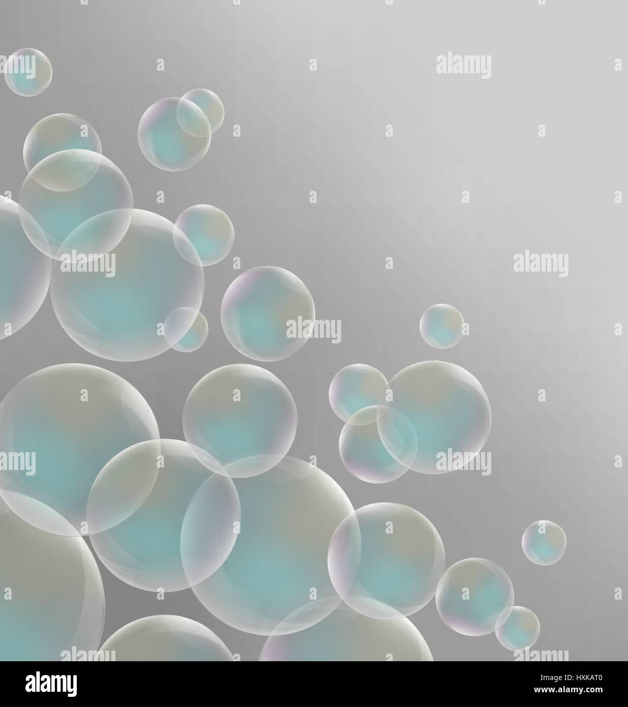 Transparent blue soap bubbles on grayscale Stock Vector