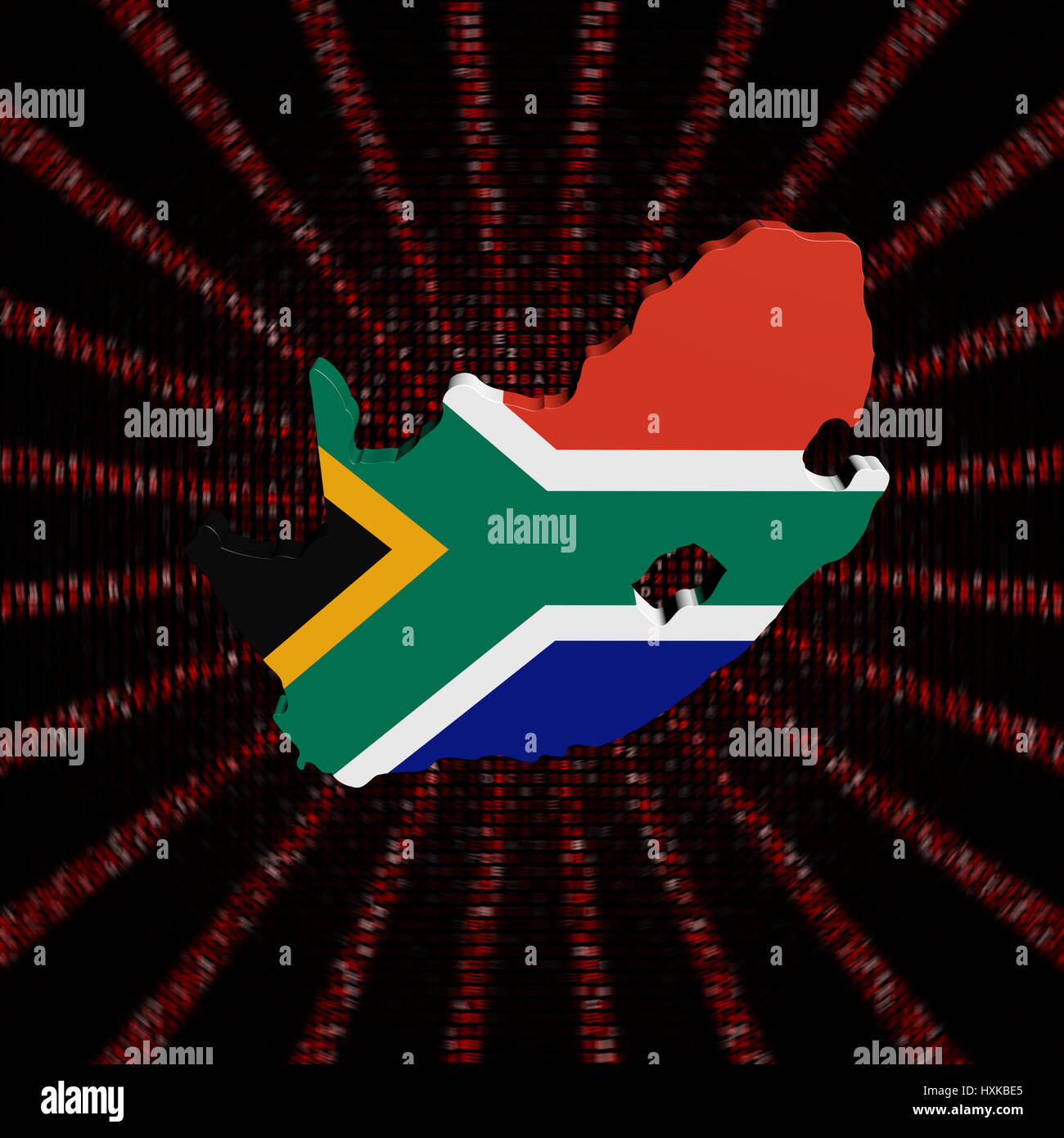 South Africa map flag on red hex code burst illustration Stock Photo ...