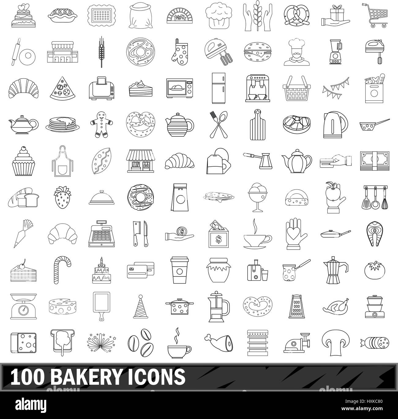 Bakery icons set thin Black and White Stock Photos & Images - Alamy