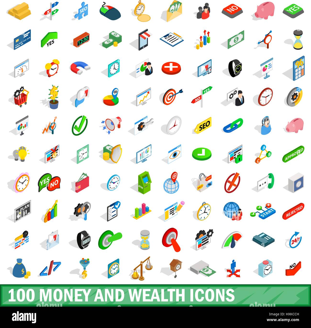 100 money wealth icons set, isometric 3d style Stock Vector Image & Art ...