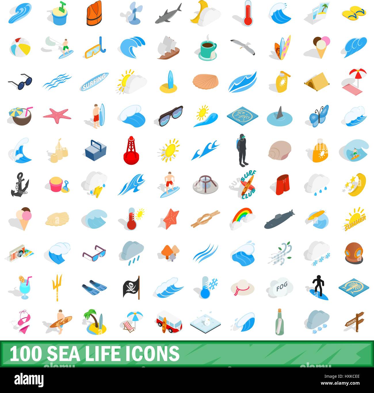 100 sea life icons set, isometric 3d style Stock Vector Image & Art - Alamy
