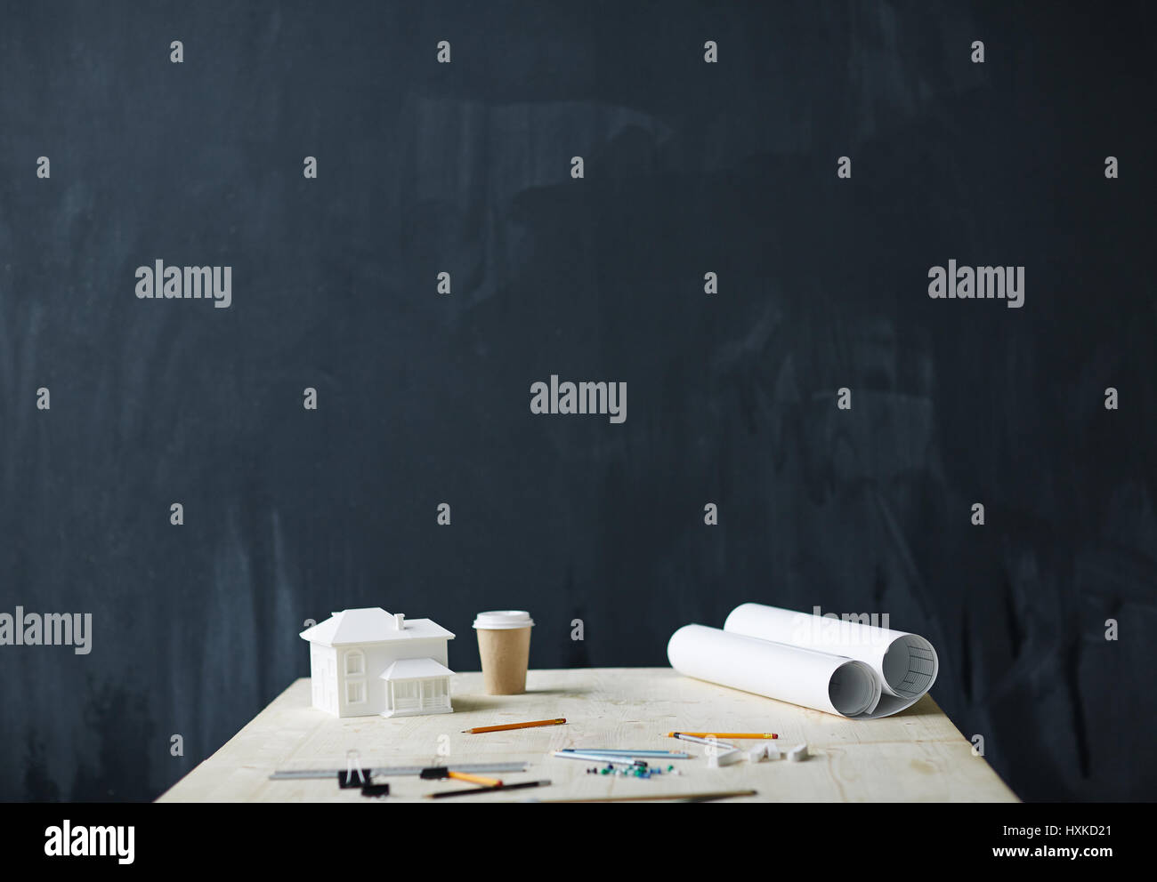 Blackboard Background with Architects Table Stock Photo Alamy