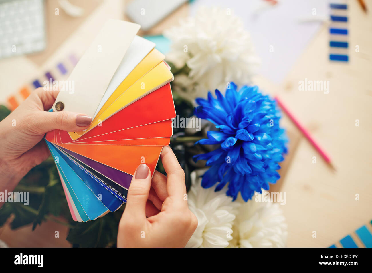 Color swatch book in hands Stock Photo