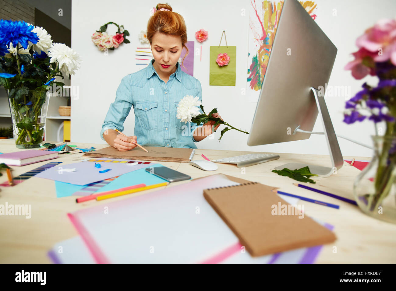 Artist focused on work Stock Photo