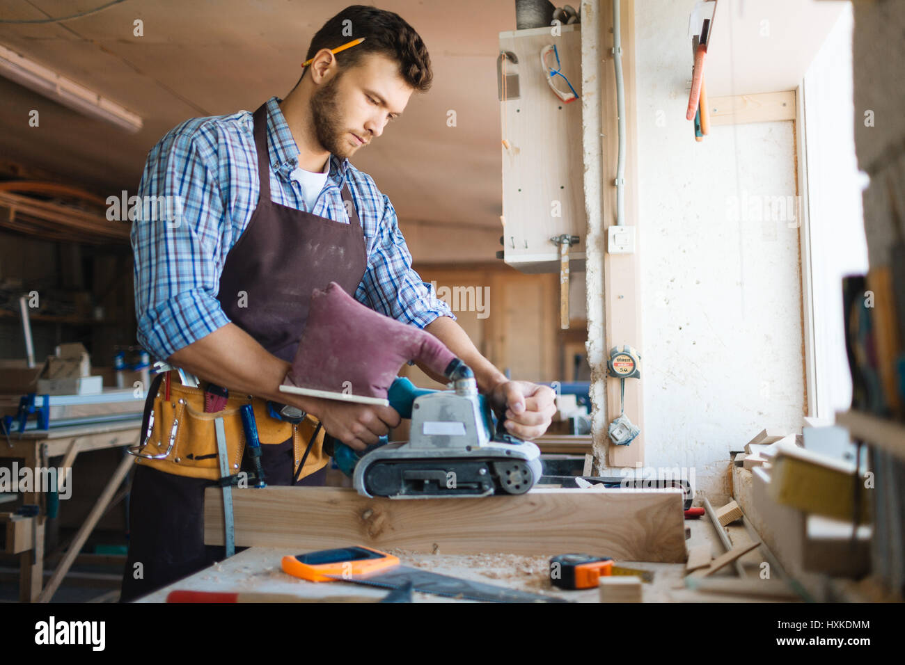 Work process in workshop Stock Photo