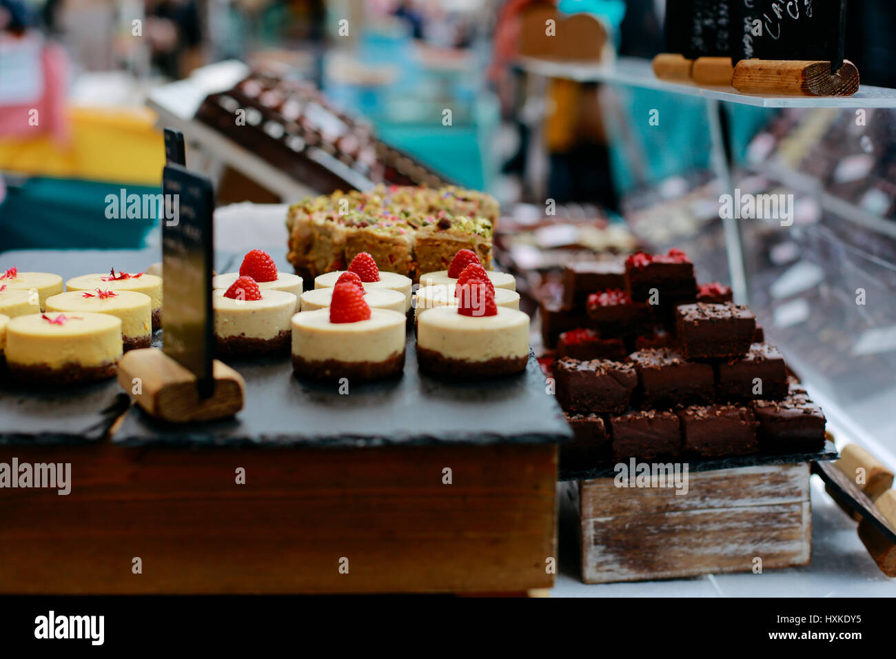 Homemade desserts on sale in Greenwich Market, London's only market set within a World Heritage Site. Stock Photo