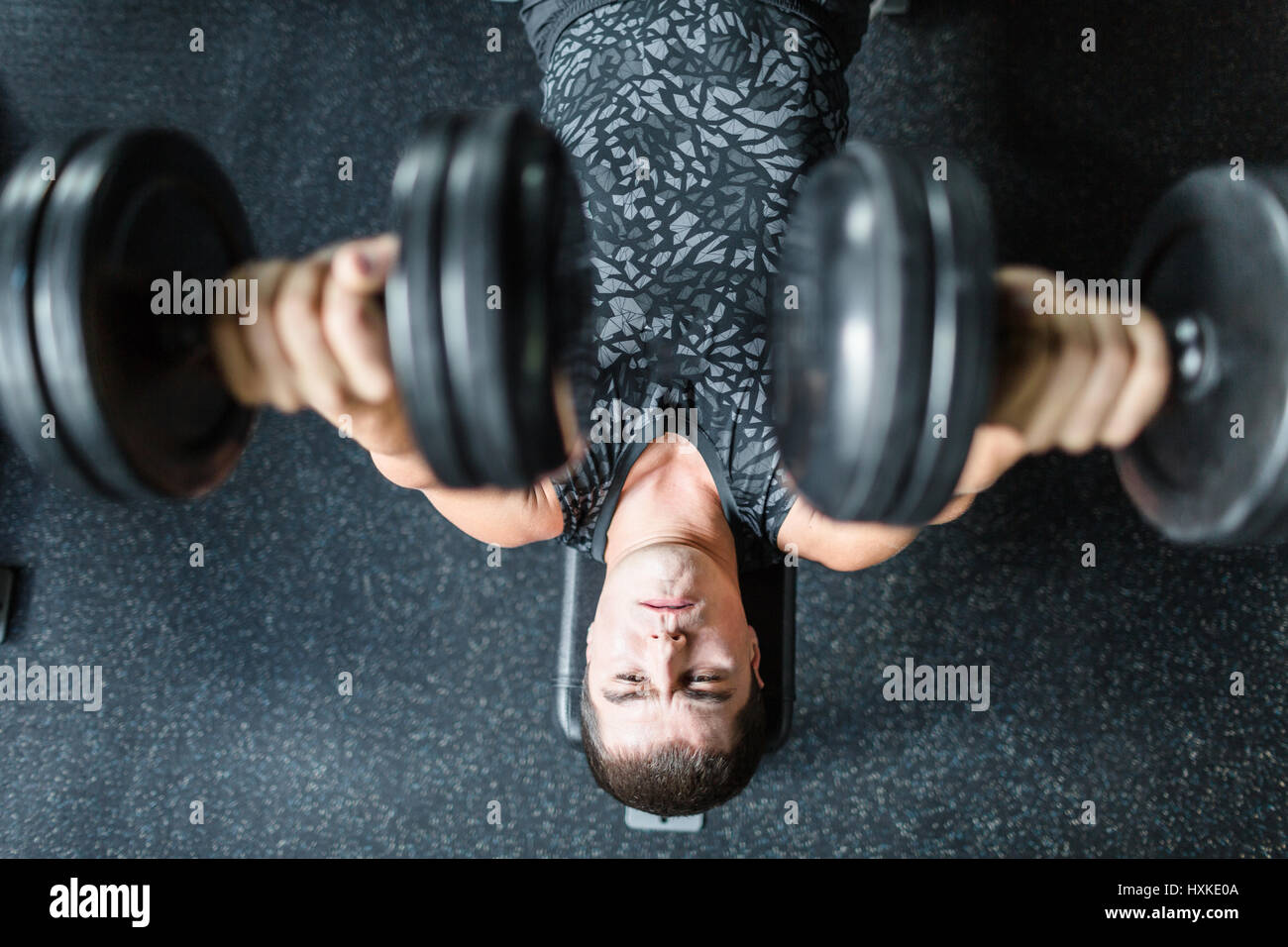 Man Performing Bench Press with Dumbbells Stock Photo Alamy