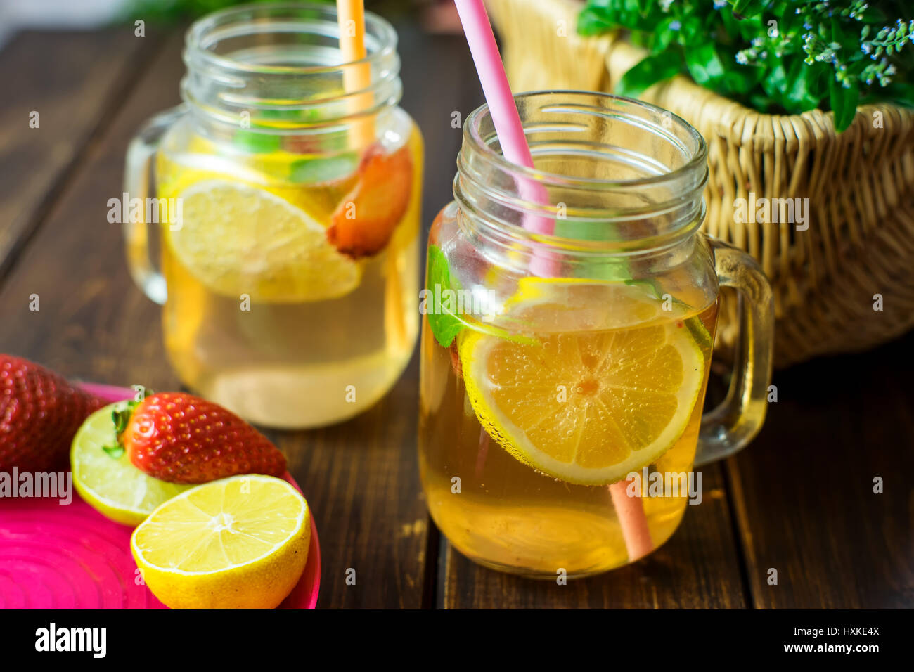 Fresh lemonade with strawberries Stock Photo Alamy