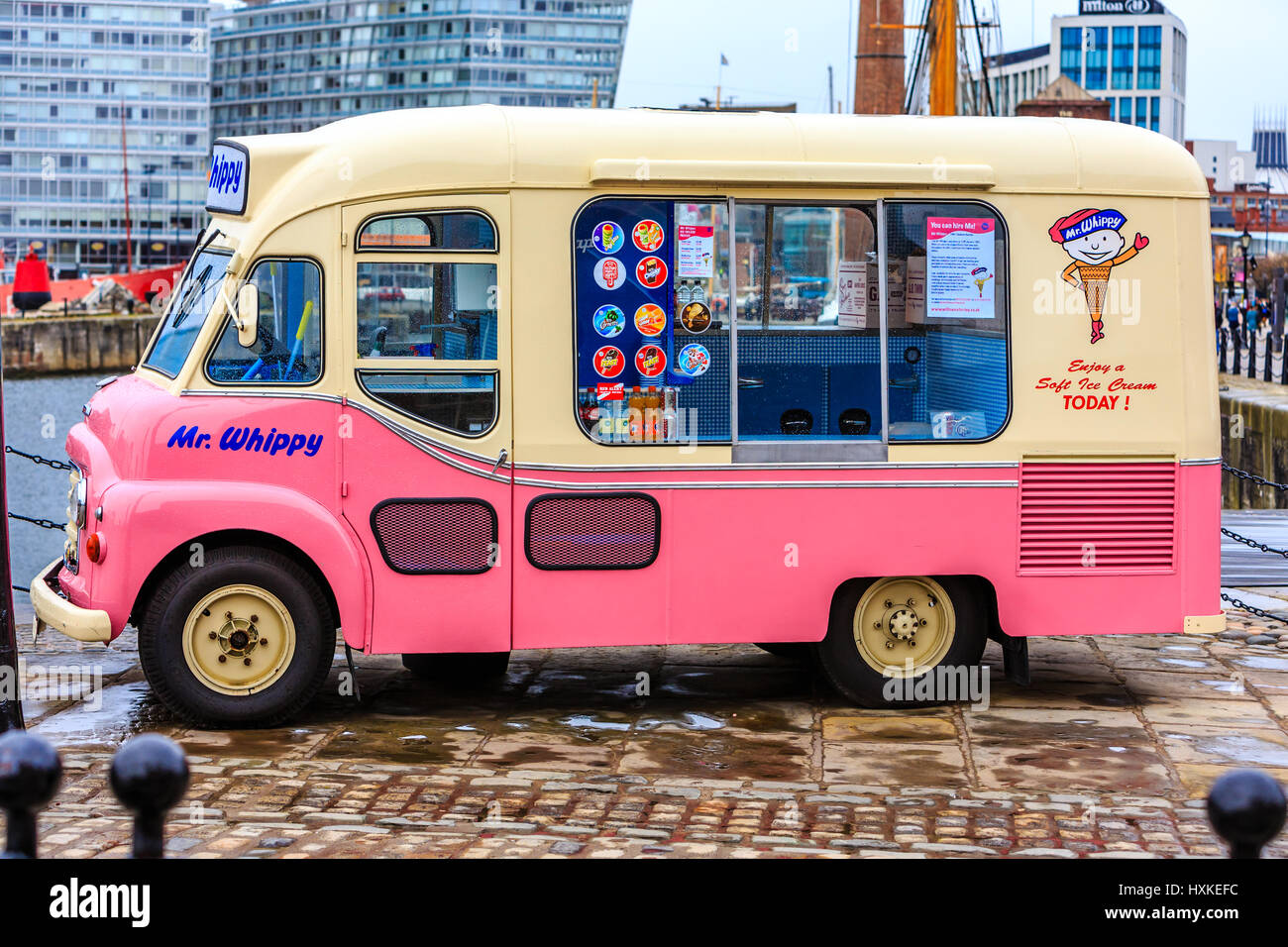 Mr Whippy Ice cream van at Albert Dock Liverpool Stock Photo - Alamy