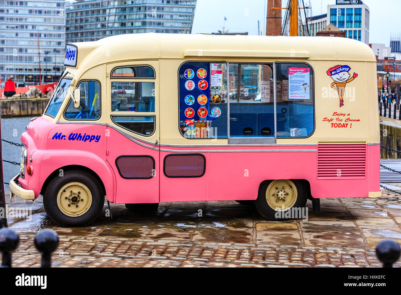 Mr Whippy Ice cream van at Albert Dock Liverpool Stock Photo