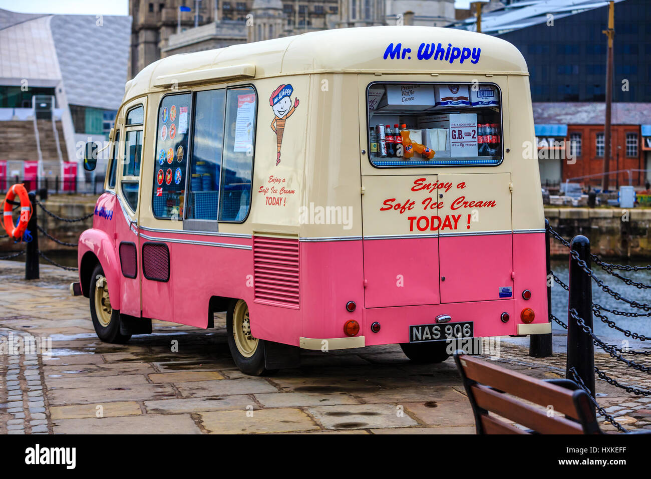 Mr Whippy Ice cream van at Albert Dock Liverpool Stock Photo