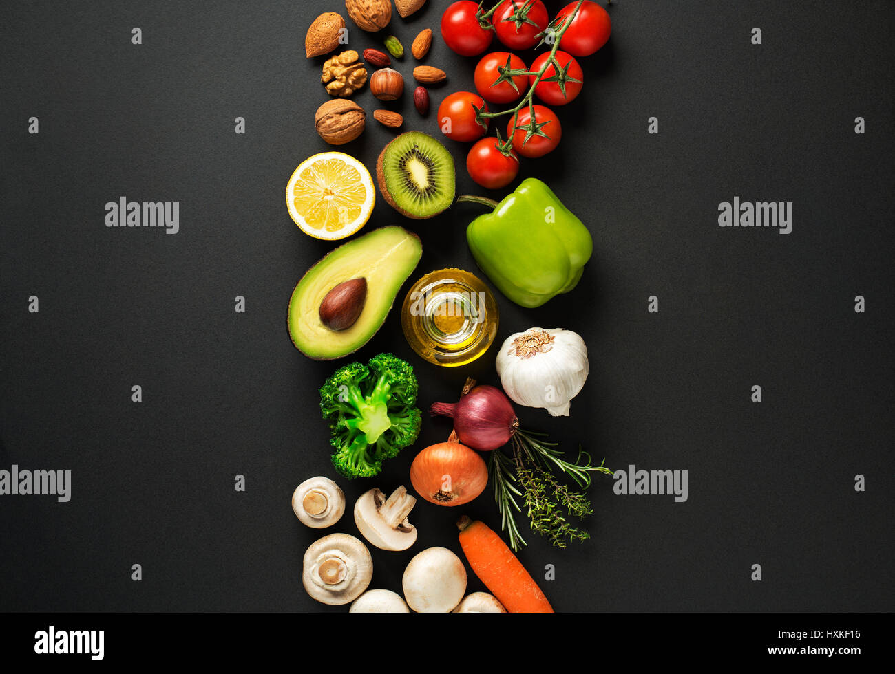 Selection of healthy food with vegetables and fruits. Healthy diet foods for heart, cholesterol