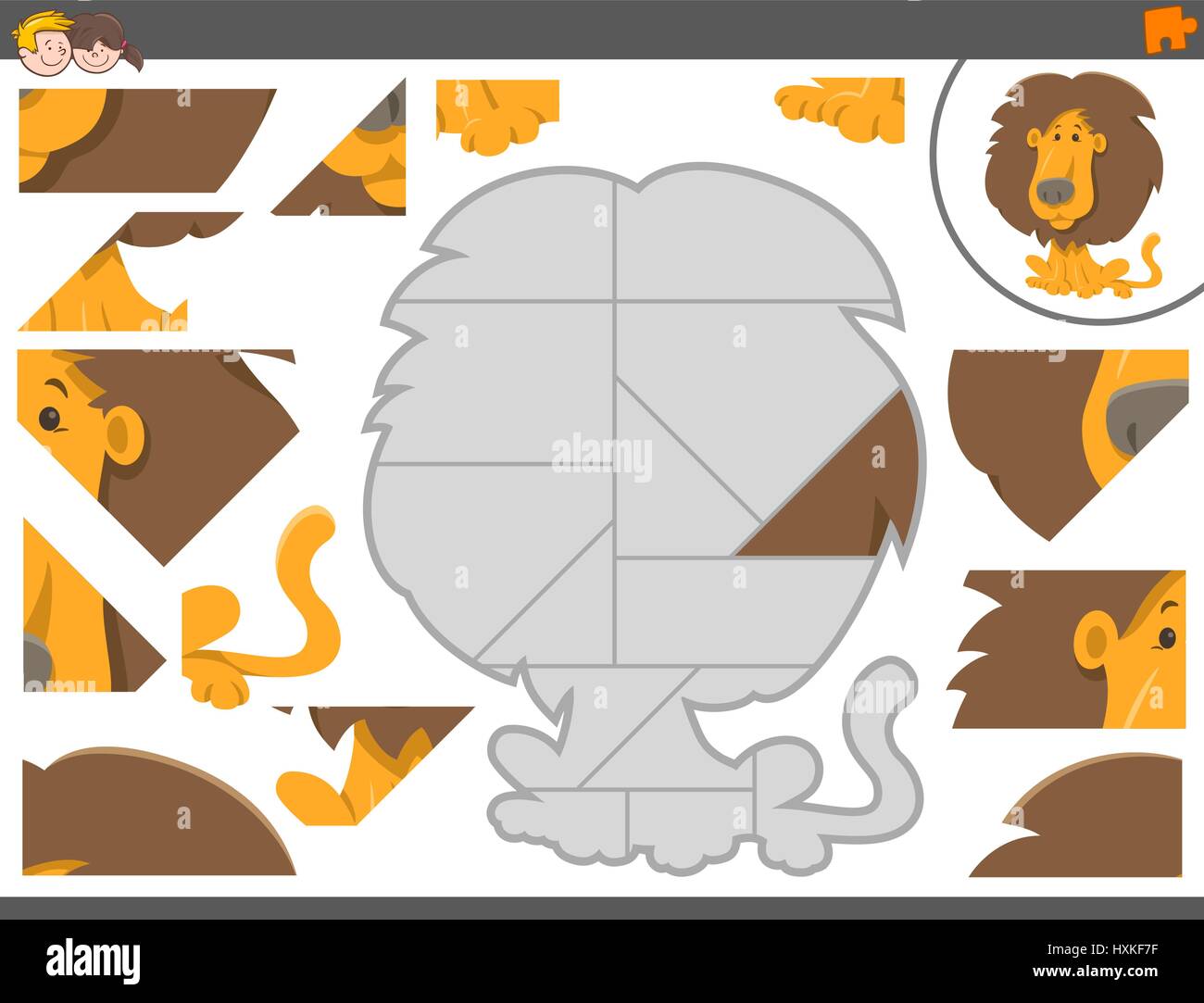 Cartoon Illustration of Educational Jigsaw Puzzle Game for Children ...