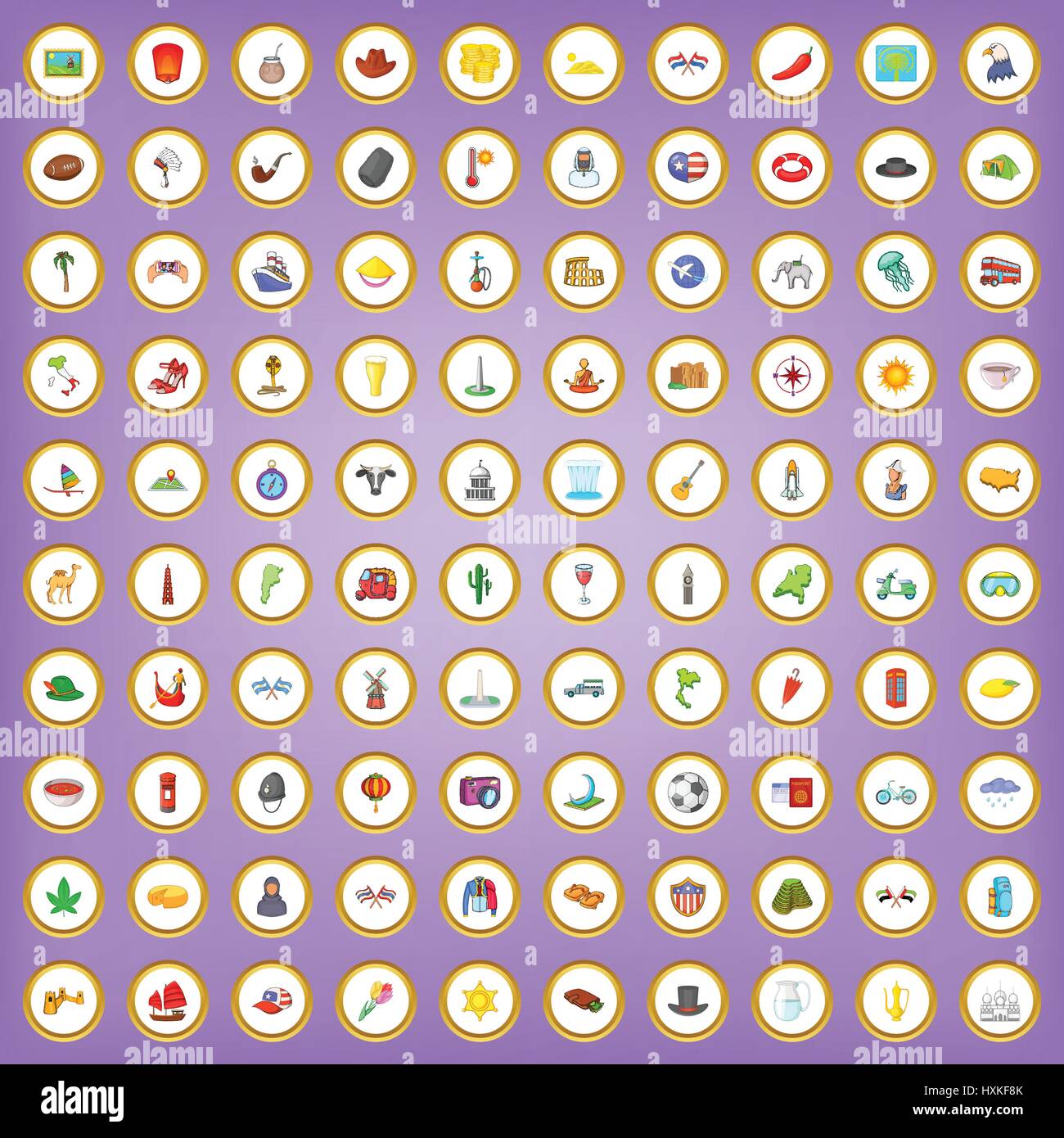 100 around the world icons set in cartoon style Stock Vector Image ...
