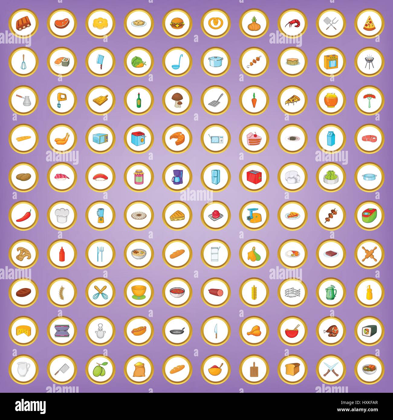 100 bakery and cooking icons set in cartoon style Stock Vector Image ...