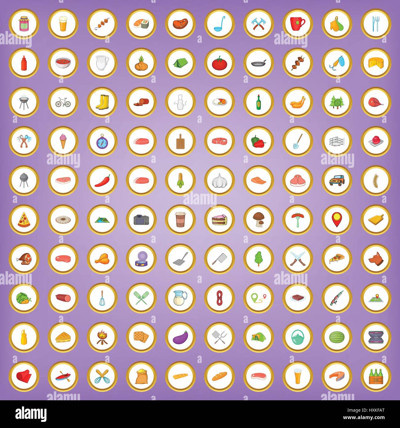100 barbecue party icons set in cartoon style Stock Vector Image & Art ...