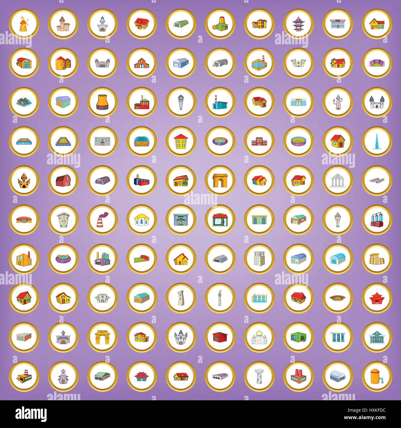 100 building icons set in cartoon style Stock Vector Image & Art - Alamy