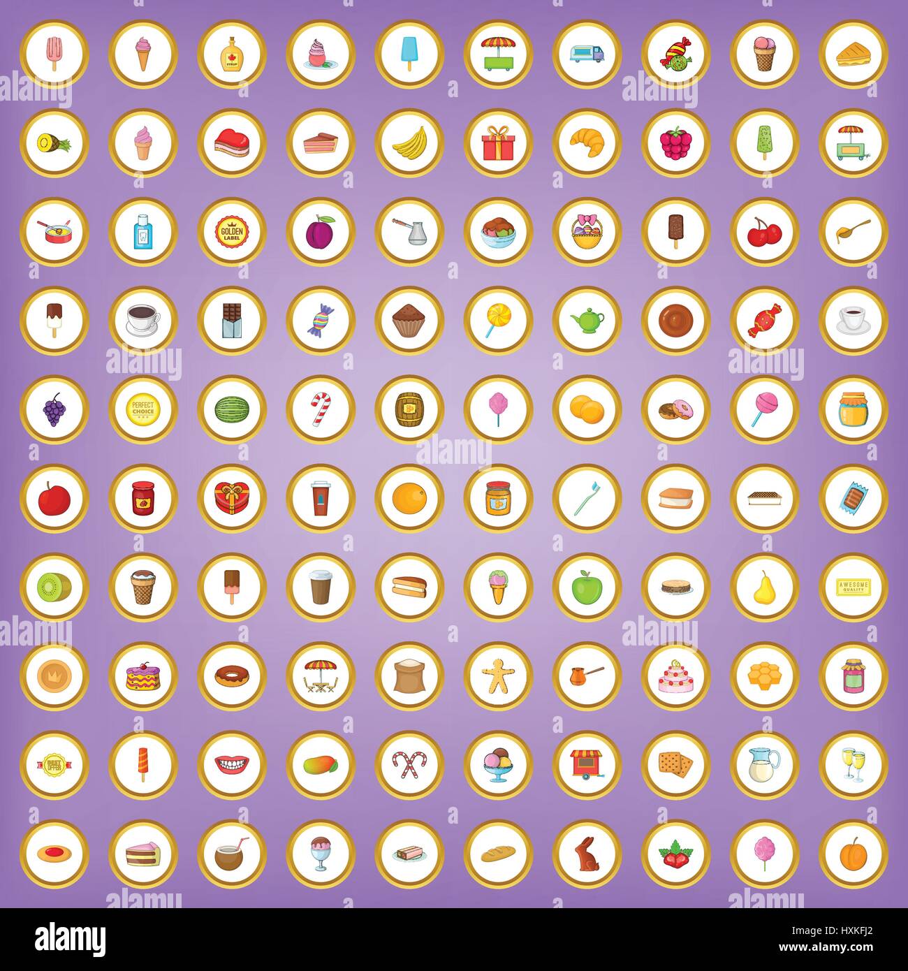 100 candy and dessert icons set in cartoon style Stock Vector Image ...