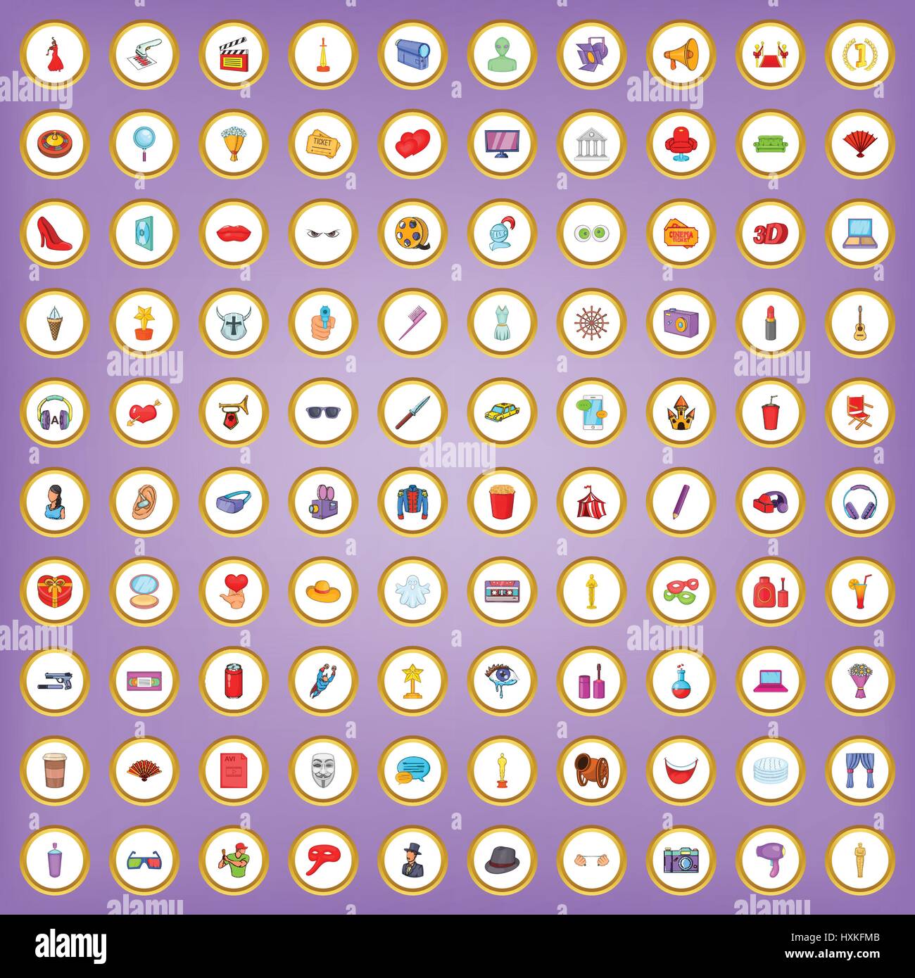 100 cinema icons set in cartoon style Stock Vector Image & Art - Alamy
