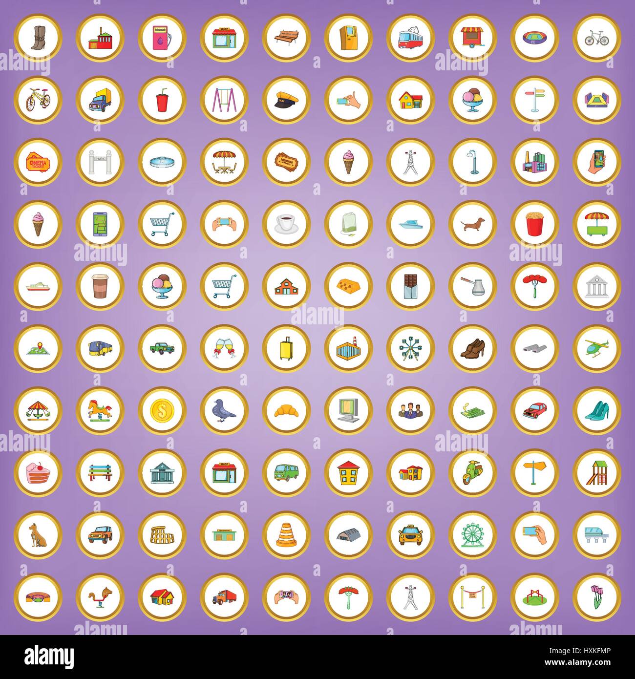 100 city icons set in cartoon style Stock Vector Image & Art - Alamy