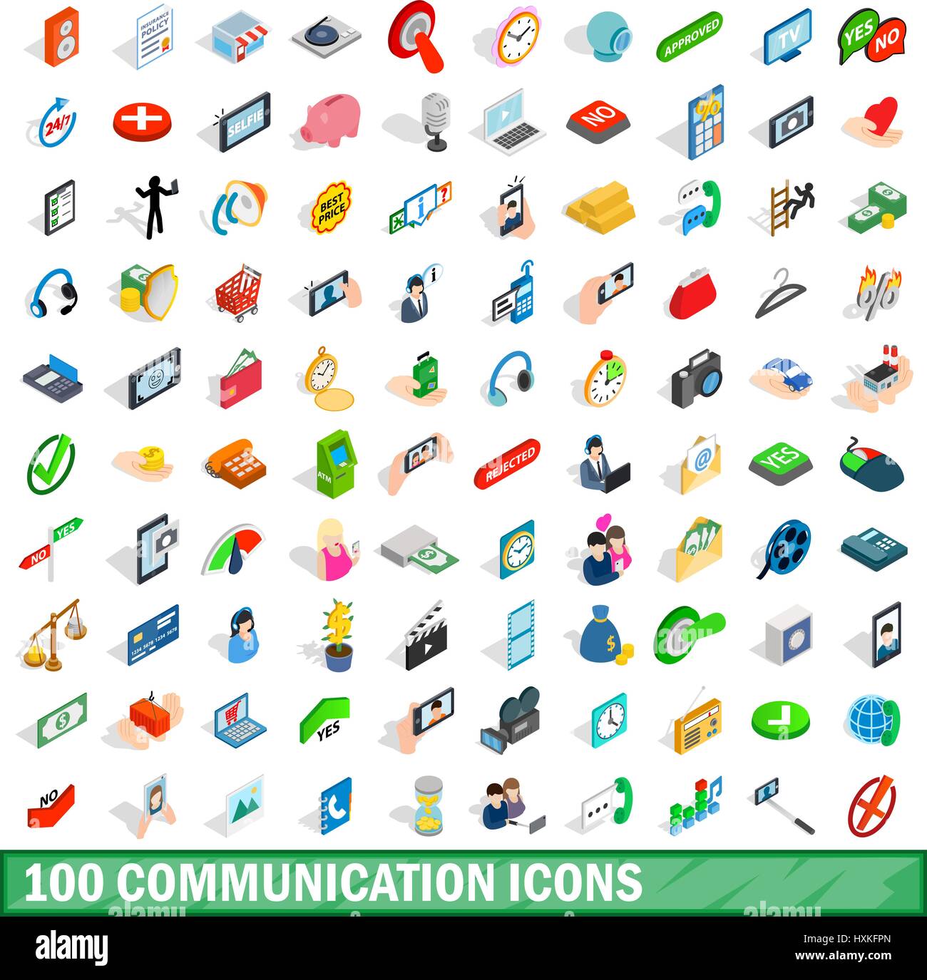 100 communication icons set, isometric 3d style Stock Vector Image ...