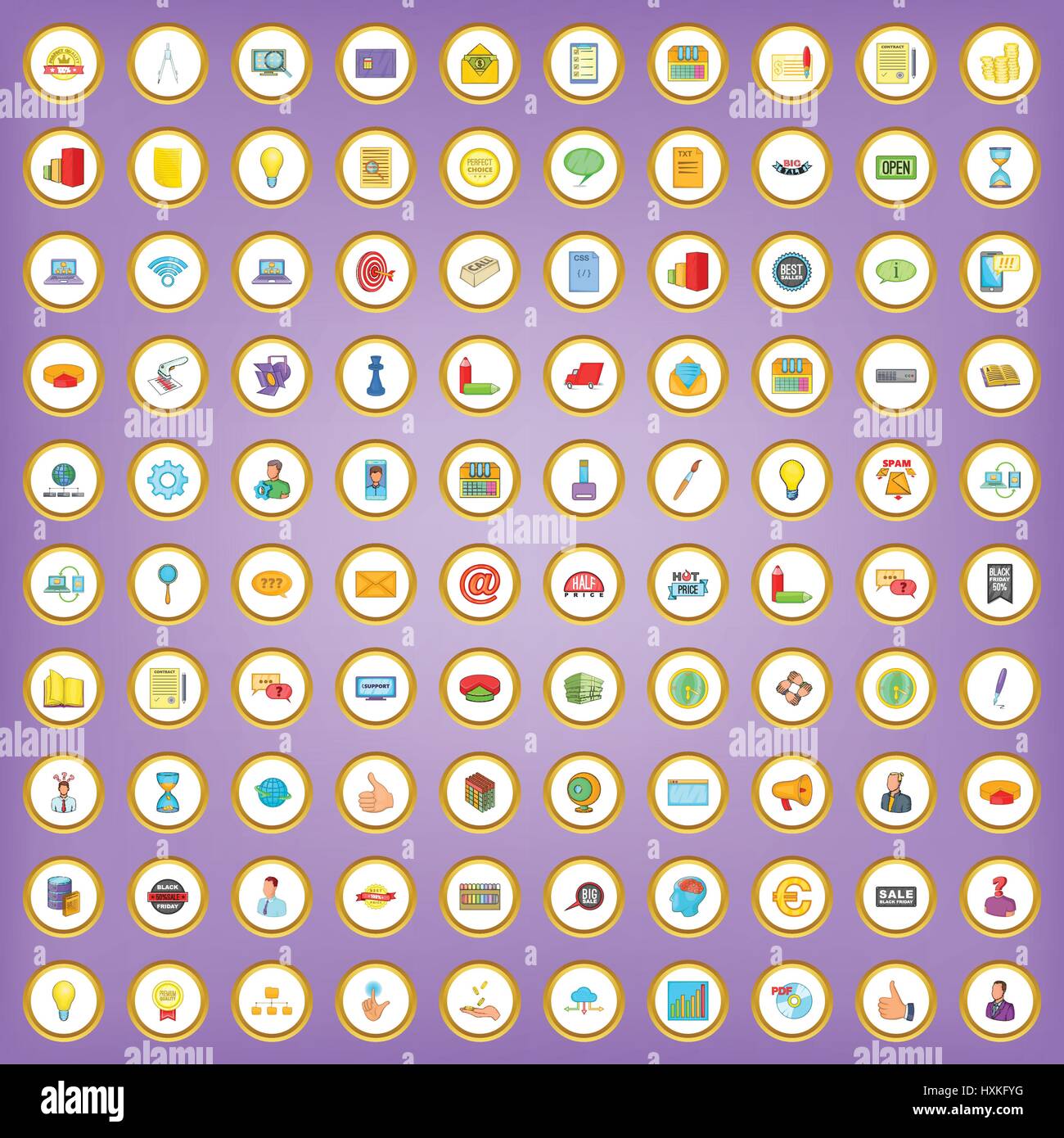 100 digital marketing icons set in cartoon style Stock Vector Image ...