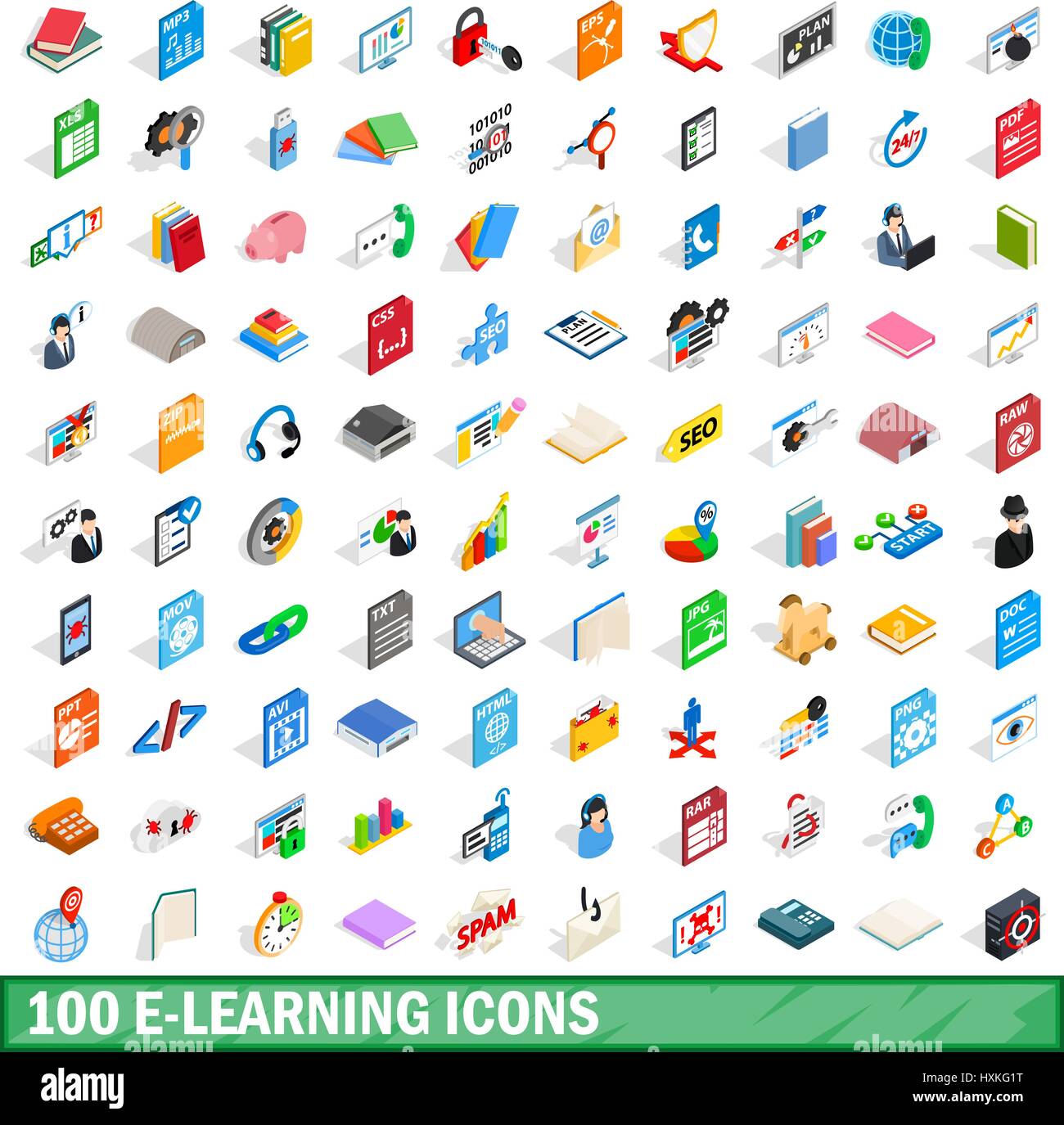 100 e-learning icons set, isometric 3d style Stock Vector Image & Art ...